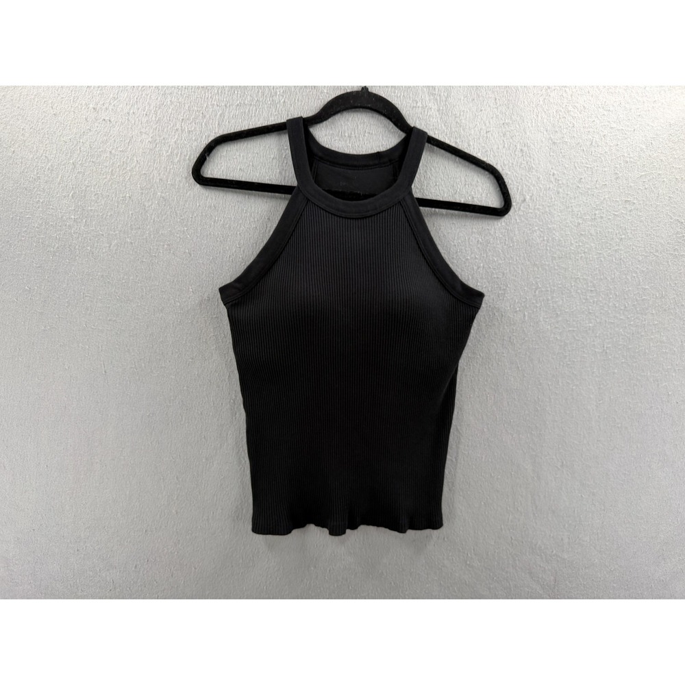 Uniqlo Ribbed Crop Top Womens L Black Sleeveless Built-in Bra Y2K Minimalist